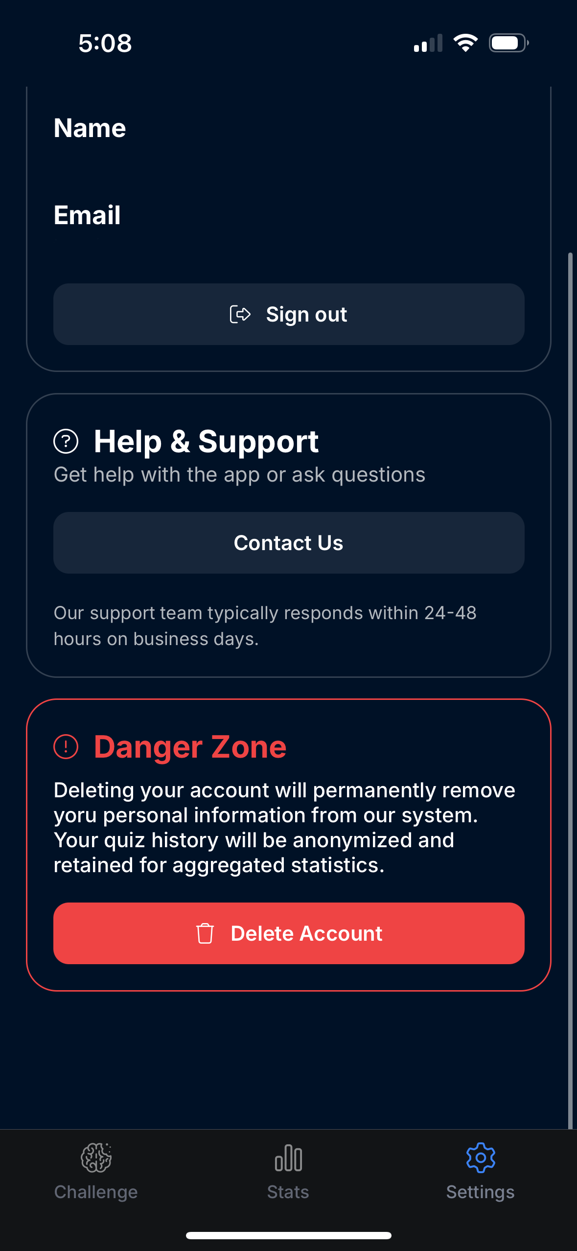 Settings tab and Danger Zone highlighted